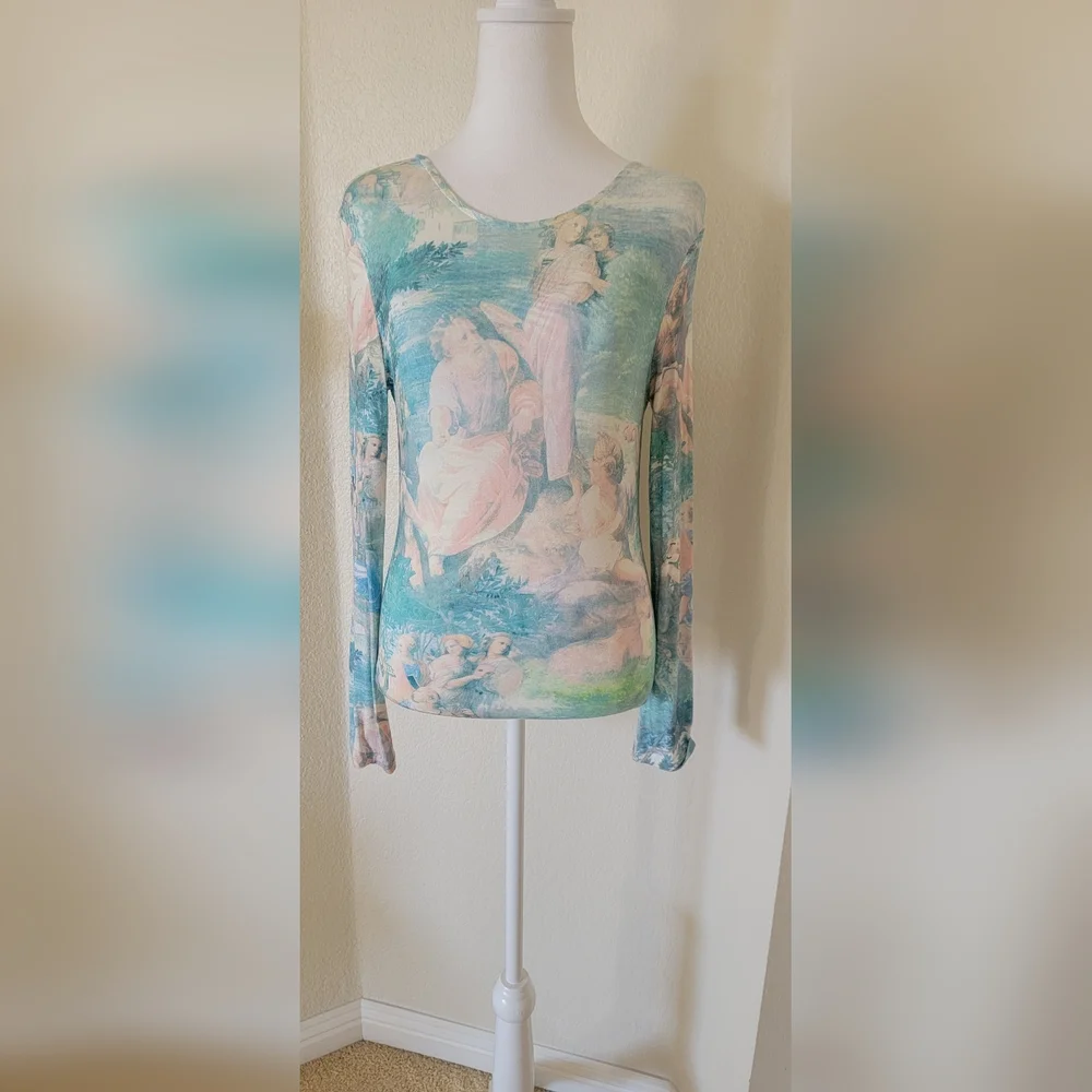 Custom Made Renaissance Rocco Art Print Long Sleeve Women's Top, Size Medium - Picture 2 of 3
